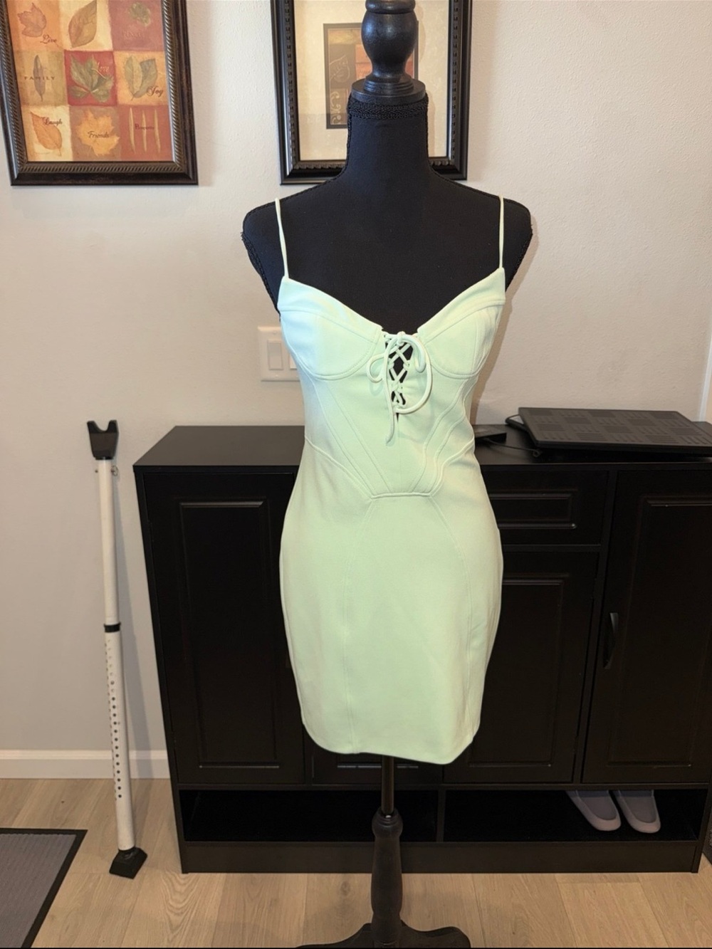 Zara Lace-Up Mini Dress in Mint M